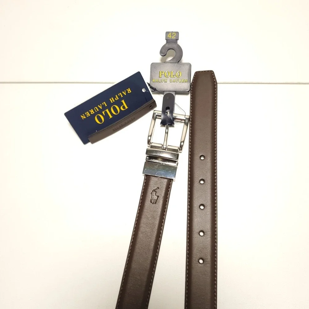 New Polo Ralph Lauren Mens 42 Brown Leather Belt Ongoing NWT